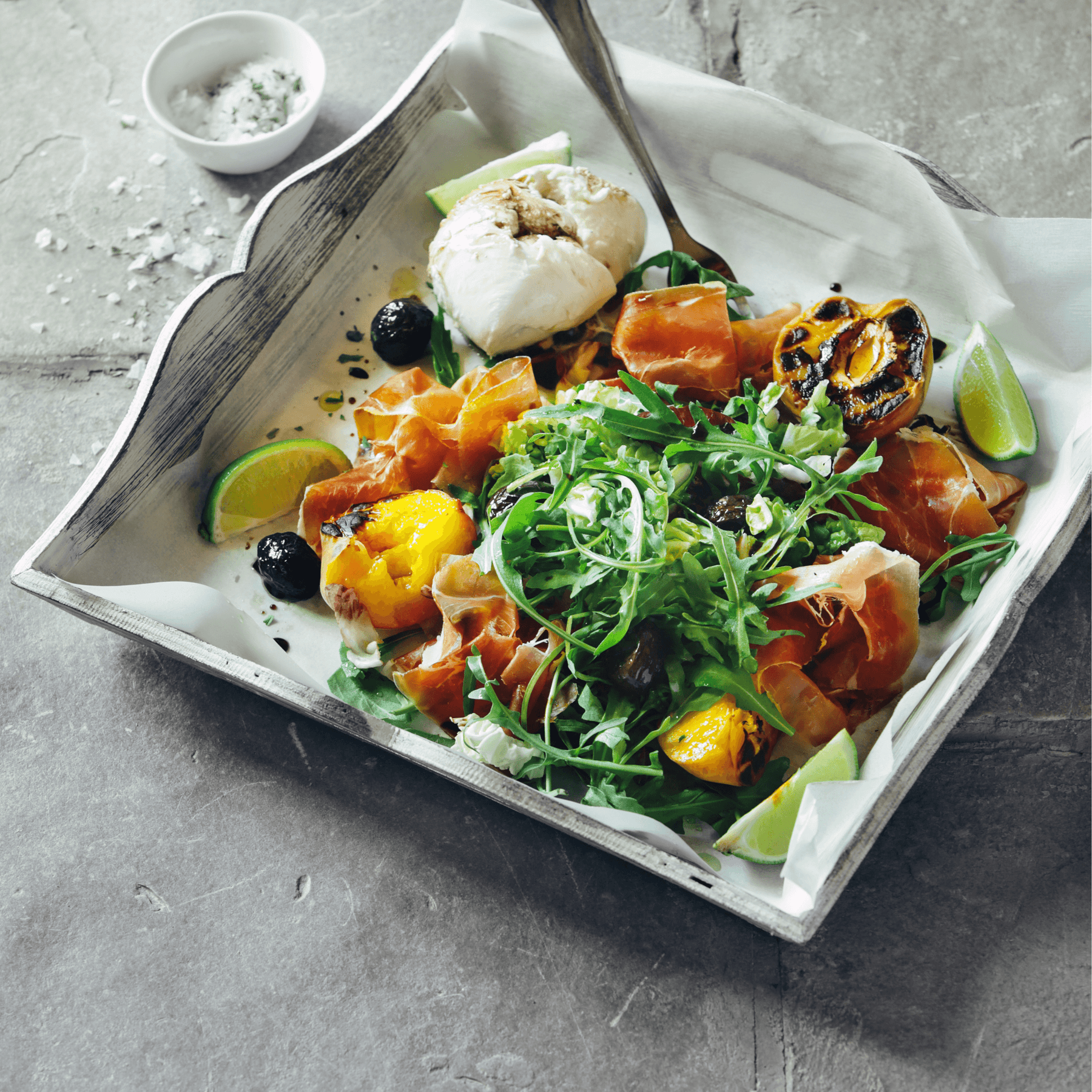 Grilled Peach & Buffalo Burrata Salad - Teri Cochrane